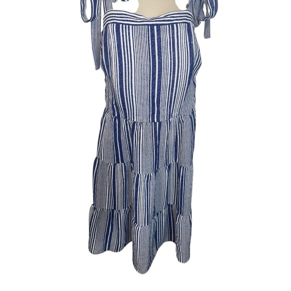 MONTEAU Women's Size Large Tiered Sundress Blue White Stripes - Picture 4 of 12